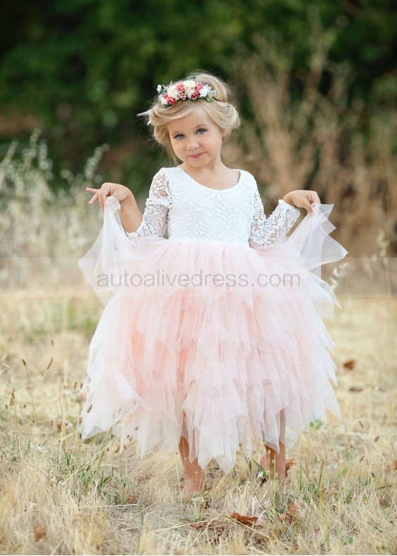 Ivory Lace Blush Pink Tulle Ruffle Flower Girl Dress Easter Dress Ivory Lace Blush Pink Tulle Ruffle Flower Girl Dress Easter Dress
